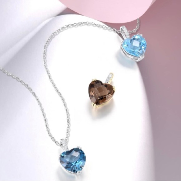 Solid 10k Gold Chocolate Quartz and Natural Diamond Heart Pendant Necklace - Picture 4 of 11